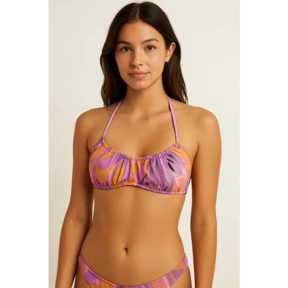 No Boundaries String Bikini Top Abstract Y2K Print S - Picture 1 of 5